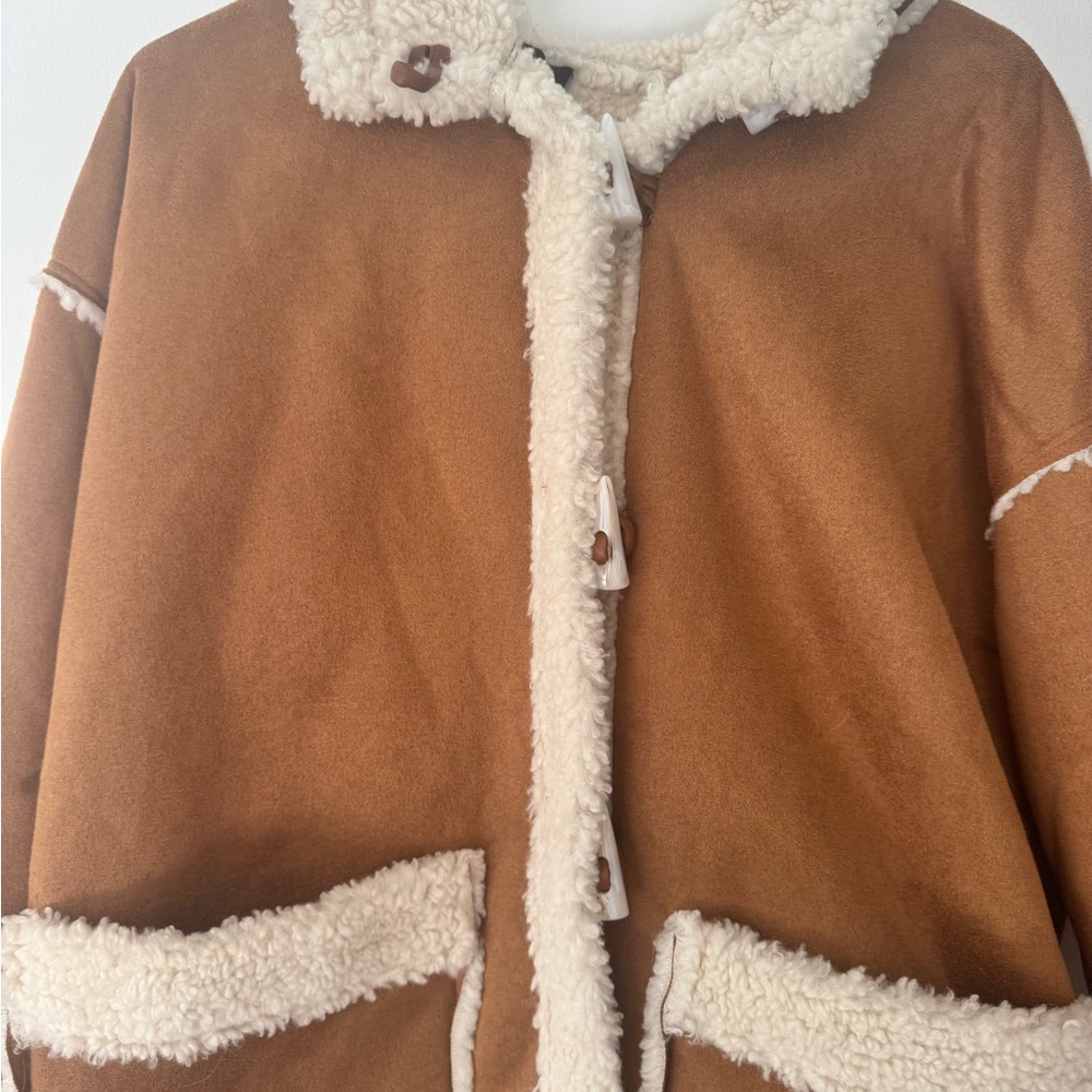 Cider Brown and White Boho Shearling Jacket - Picture 2 of 5
